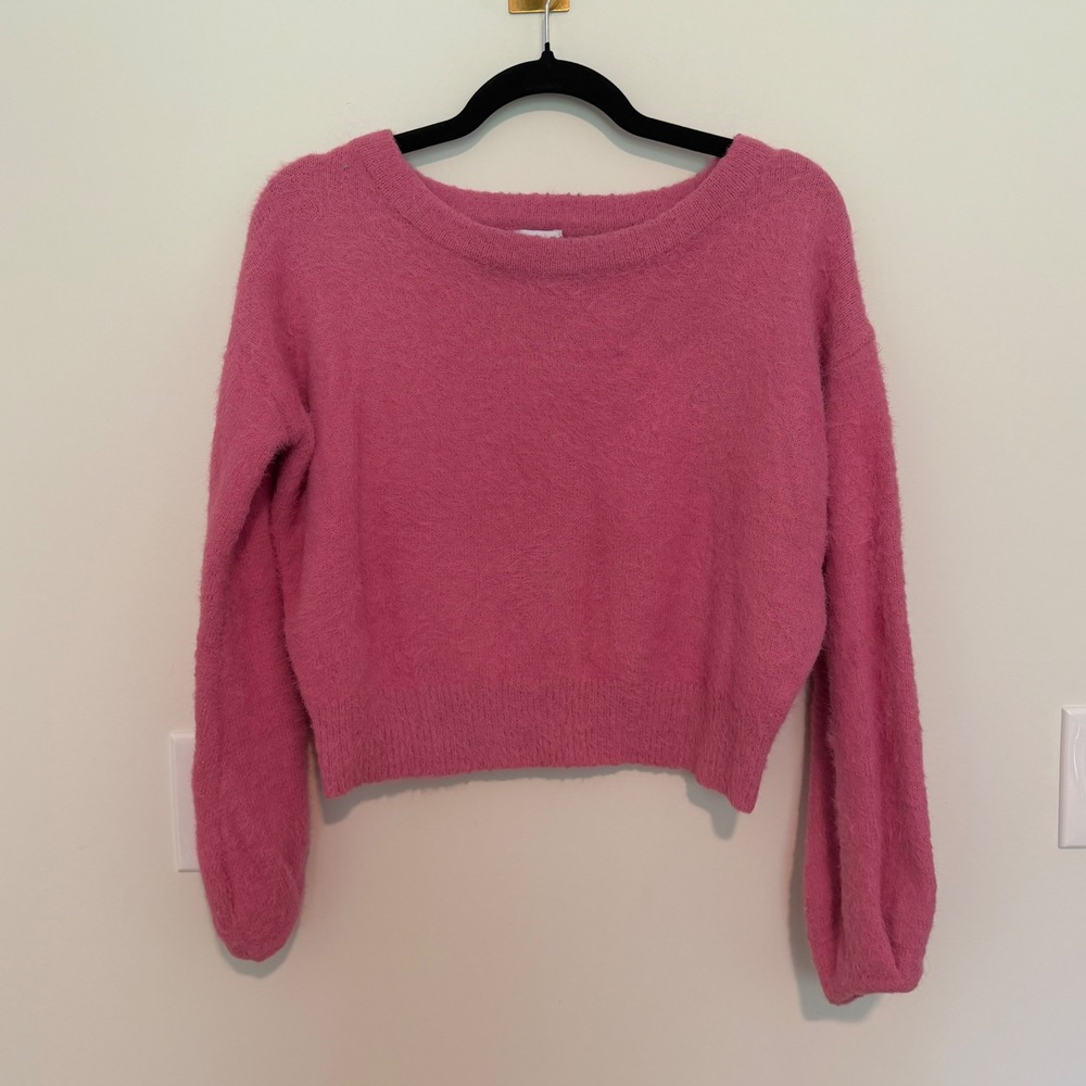 Princess Polly Pink Fuzzy Knit Cropped Sweater Pullover US‎ 6 Scoop Neck Soft
